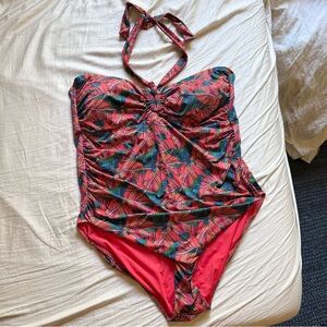NWOT KITTY AND VIBE red printed halter neck swim beach one piece swimsuit